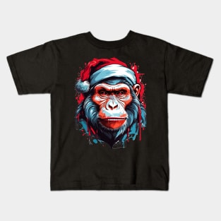 Gorilla Christmas with Santa Hat Kids T-Shirt